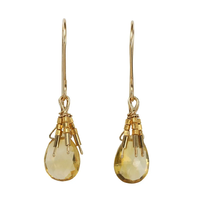 Drop Earrings for Prom Night -Citrine Drop Earrings with Gold Vermeil Beaded "Fringe"