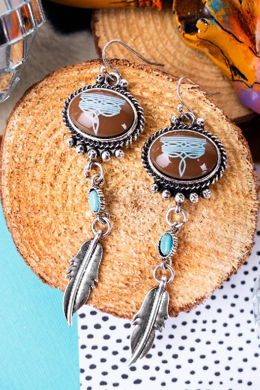 Short Drop Earrings for Subtle -TIPI Brown Feather Frontier Earrings