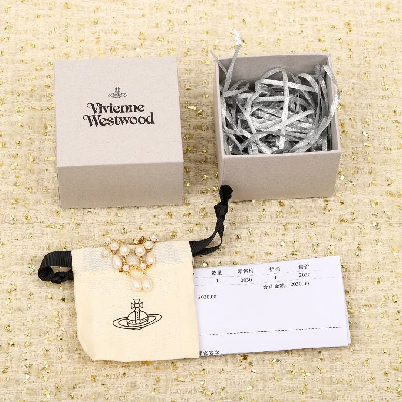 Short Drop Earrings for Subtle -Vivienne Westwood Triple Drainage Pearl Saturn Earrings EHA199