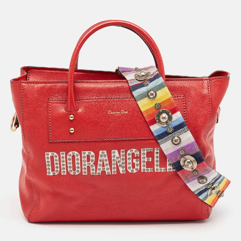 Handle bags with suede accents for texture -Dior Red Leather Diorangeles Tote