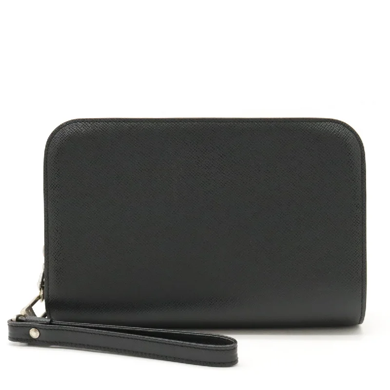 Leather handle bags for elegant daily carry -Louis Vuitton Taiga Baikal Clutch Bag Black