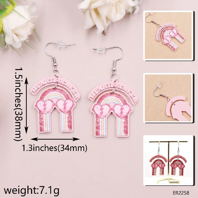 Geometric Drop Earrings for Trend -Wholesale Valentine's Day Rainbow Letters Acrylic Earrings