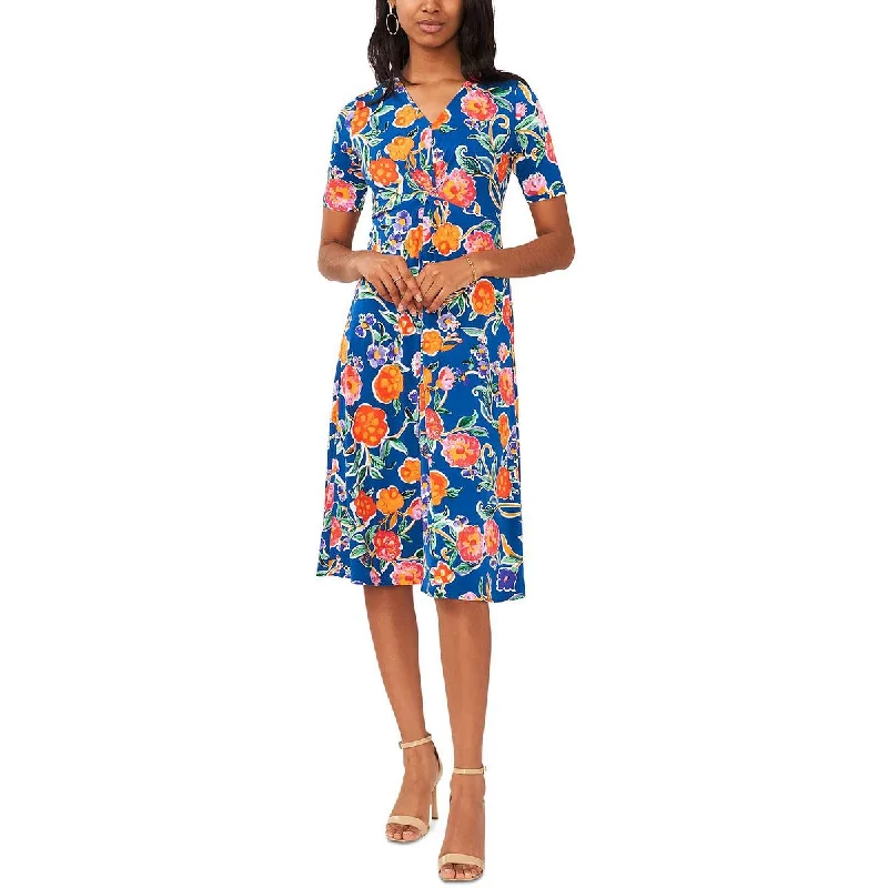 Celtic Dresses with Knotwork -MSK Womens Petites Twist Front Floral Print Midi Dress