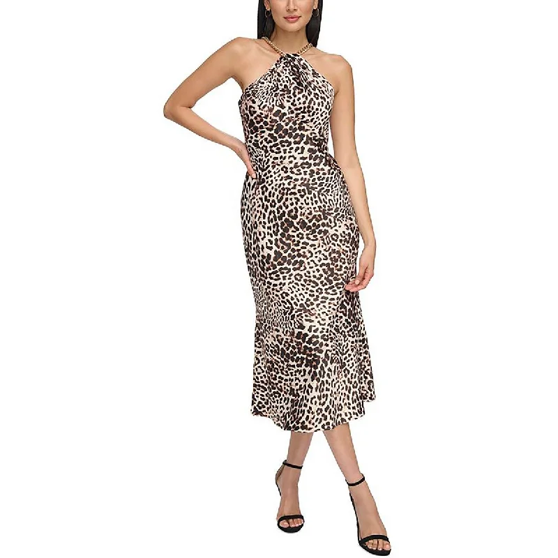 Embroidered Dresses for Detailed -Vince Camuto Womens Satin Animal Print Midi Dress