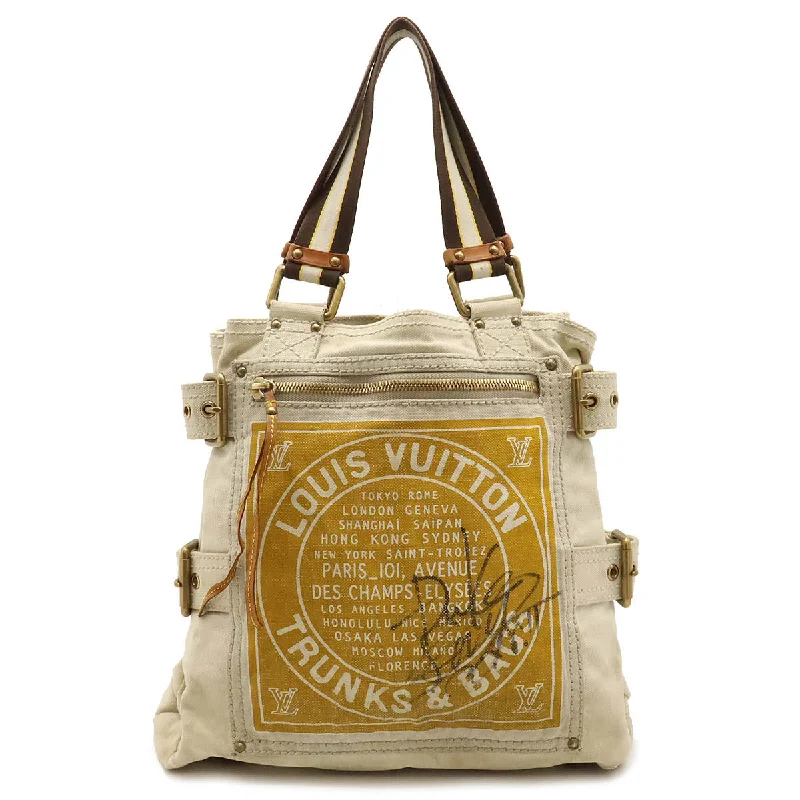 Handle bags with bold text for statements -Louis Vuitton Cruise Line Globe Shopper MM Tote Bag