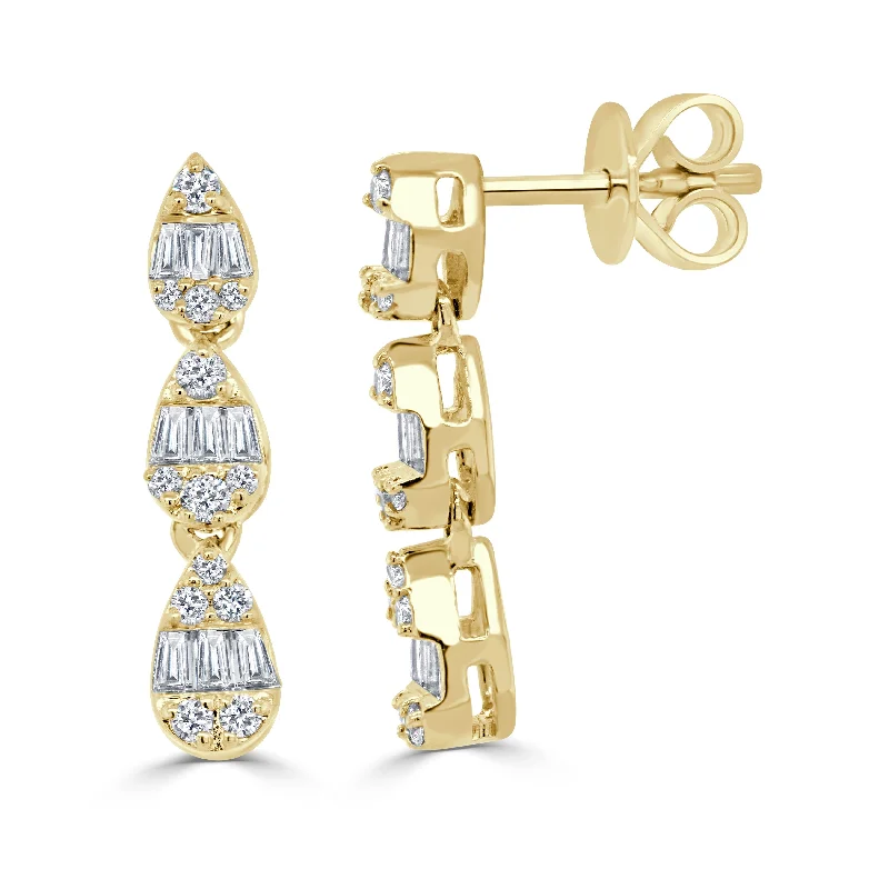 Detachable Drop Earrings with Charms -Joelle Collection Diamond Drop Earrings 14K Gold Baguette & Round Diamond