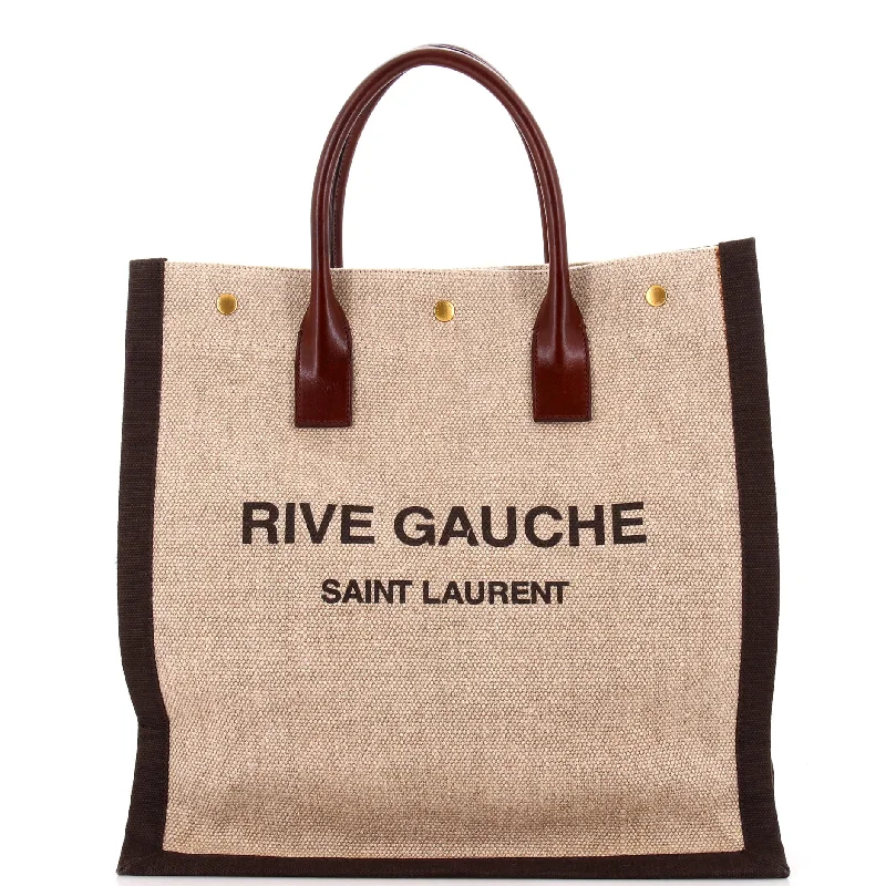 Handle bags with bold checks for trend -Rive Gauche Shopper Tote Raffia with Canvas Tall