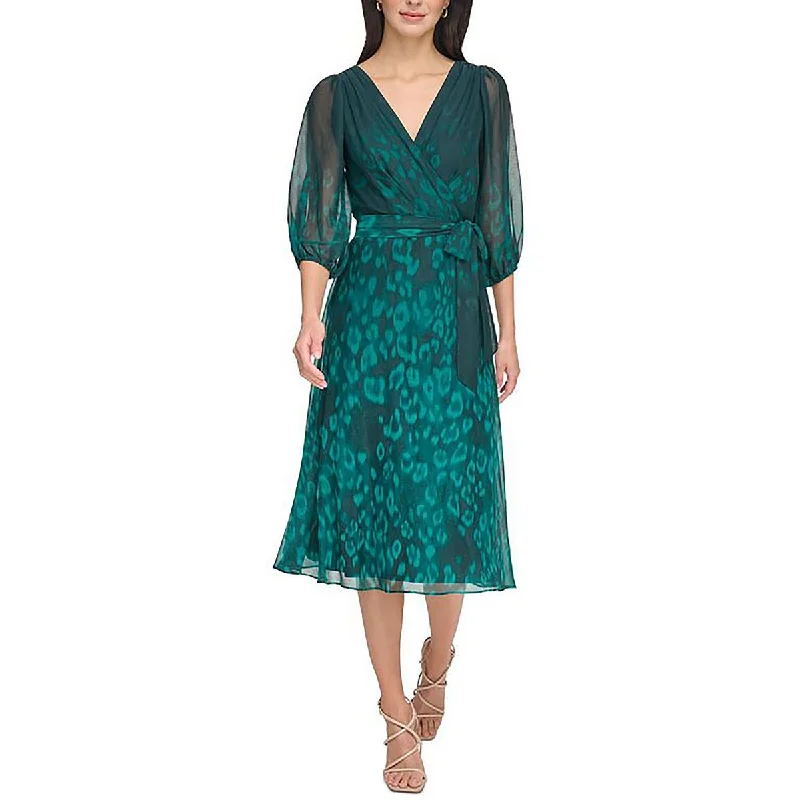 Solid Color Dresses for Simple -DKNY Womens Printed Bishop Sleeve Wrap Dress