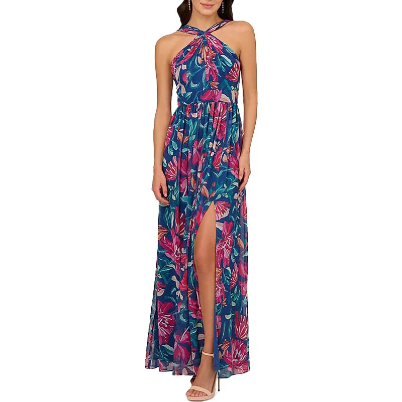 Patchwork Dresses for Bohemian -Adrianna Papell Womens Full Length Floral Print Halter Dress