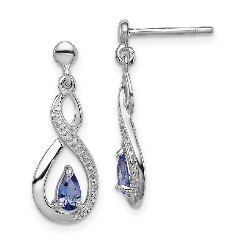 Beaded Drop Earrings for Party -Curata 925 Sterling Silver Dangle Polished Post Earrings Tanzanite and Diamond Earrings - 21x8mm Wide