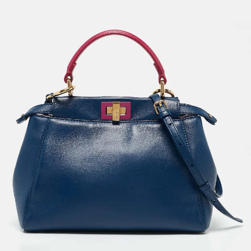 Handle bags with expandable sides for flexibility -Fendi Blue/pink Leather Mini Peekaboo Top Handle Bag