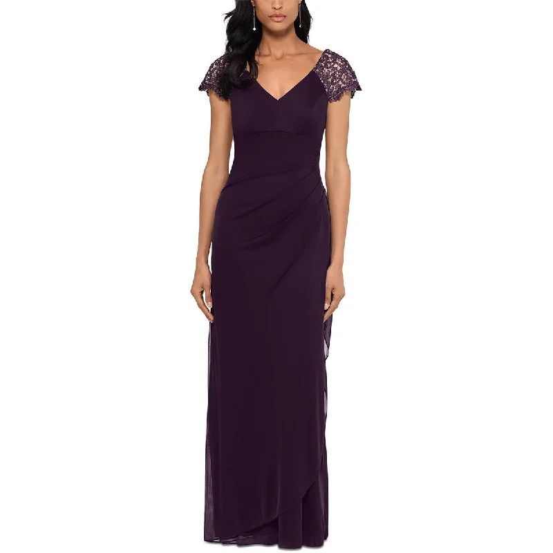 Minimalist Dresses for Simplicity -Xscape Womens Petites Lace Shoulder V Neck Maxi Dress