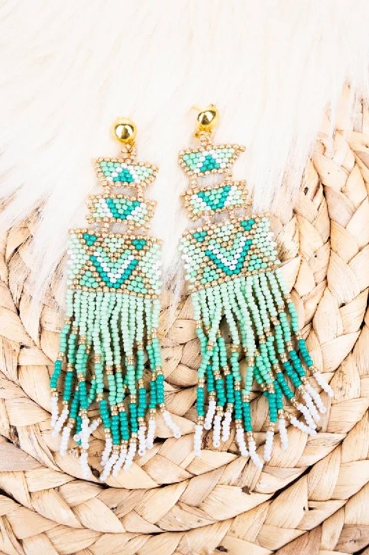 Drop Earrings for Shopping Trip -SALE! Sheridan Lake Mint Seed Bead Fringe Earrings