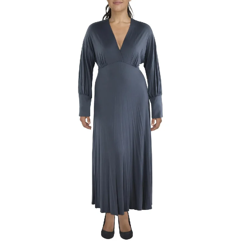 Resort Dresses for Vacation -24seven Comfort Apparel Womens Plus Knit Long Sleeves Maxi Dress