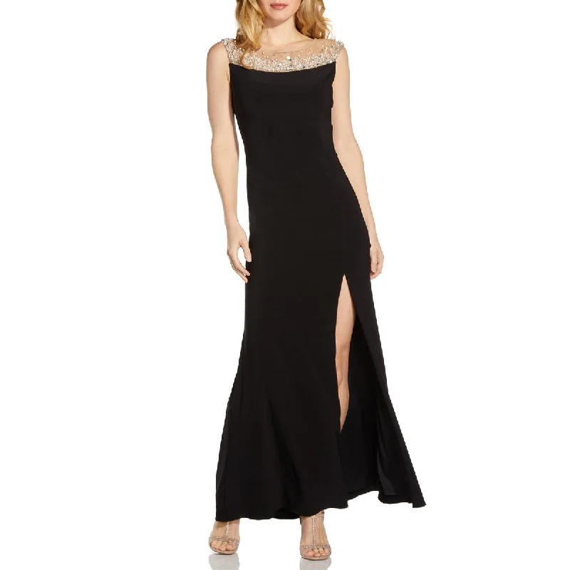 Retro Dresses for Throwback -Adrianna Papell Womens Embellished Illusion Evening Dress