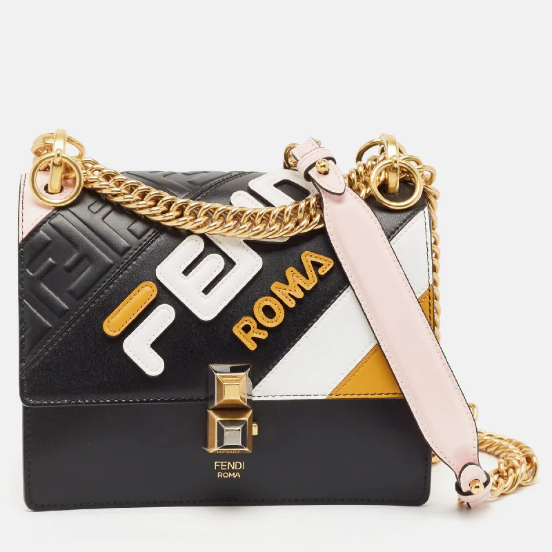 Handle bags with animal prints for flair -Fendi Multicolor Leather Small Liberty Mix Kan I Chain Shoulder Bag