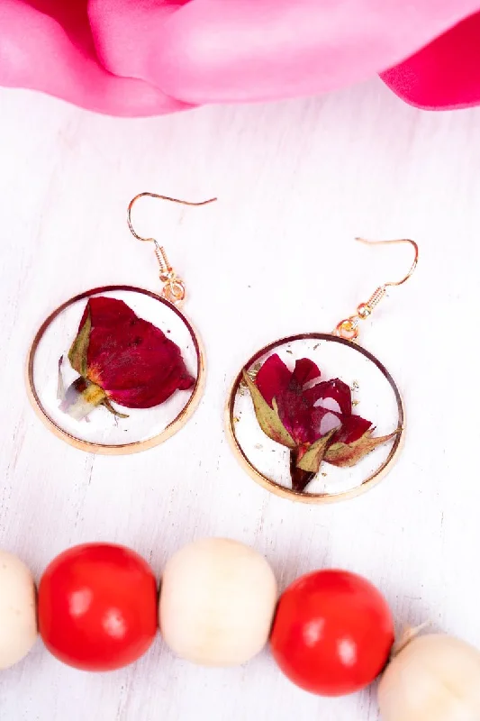 Drop Earrings for Everyday Glamour -Crystal Avenue Coming Up Roses Pressed Flower Earrings