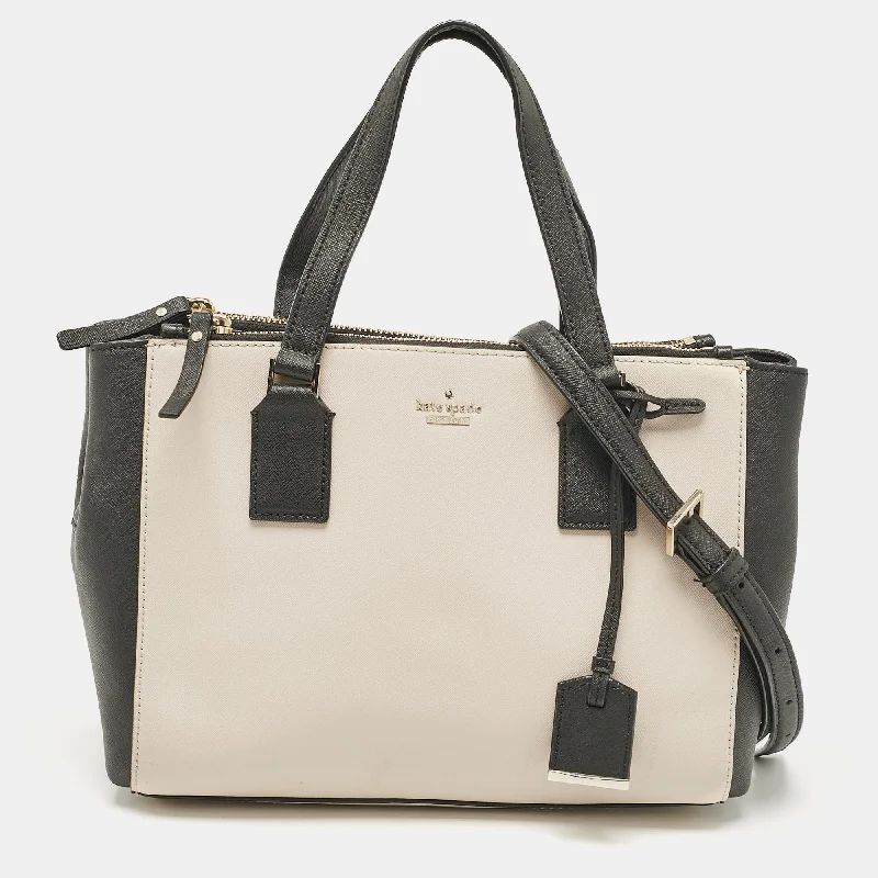 Designer handle bags with luxury logo detailing -Kate Spade Black/cream Leather Cameron Street Teegan Top Handle Bag