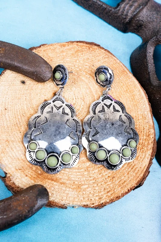 Diamond Drop Earrings for Luxury -SALE! Green Calamity Crest Silvertone Earrings