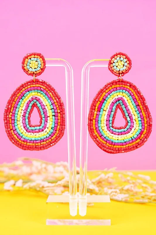 Clip On Drop Earrings for Non Pierced -SALE! Harlow Multi-Color Seed Bead Earrings