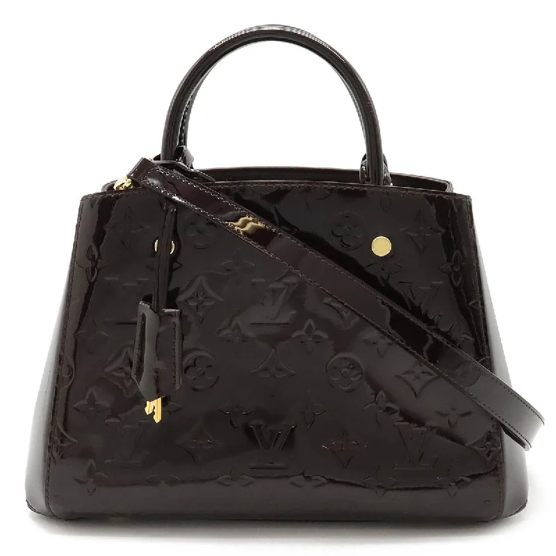 Handle bags with wide openings for access -Louis Vuitton Montaigne BB Handbag Patent Leather