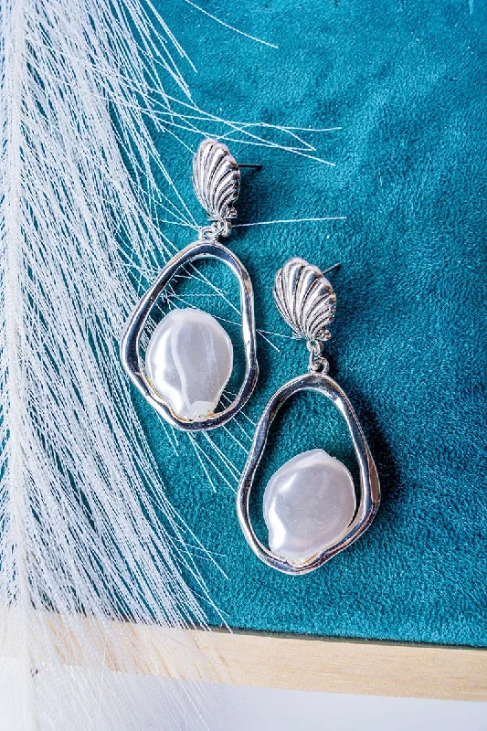 Drop Earrings with Leaf Motifs -SALE! Pearl Cove Silvertone Seashell Drop Earrings