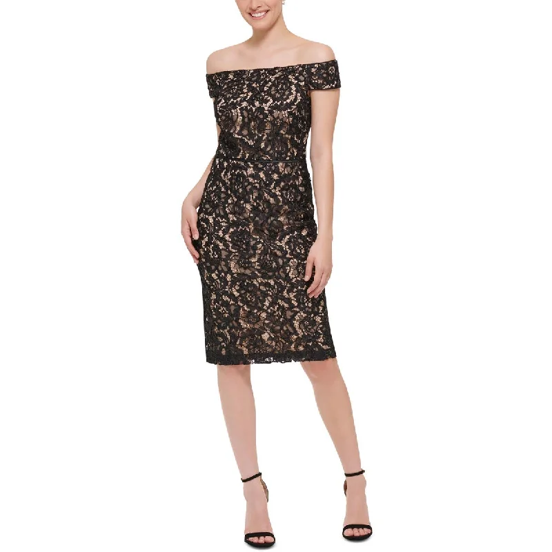 Off-shoulder Dresses for Feminine -Vince Camuto Womens Petites Lace Mini Cocktail and Party Dress