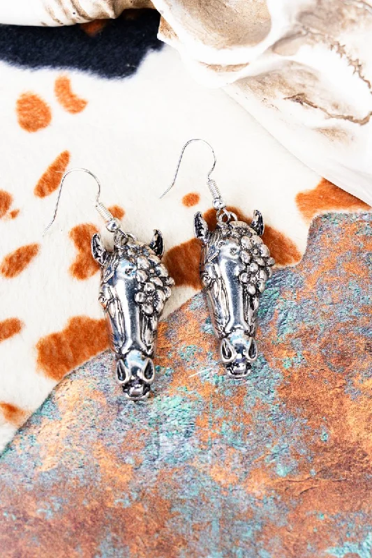 Drop Earrings with Chevron Designs -Silvertone Stallion Springs Earrings