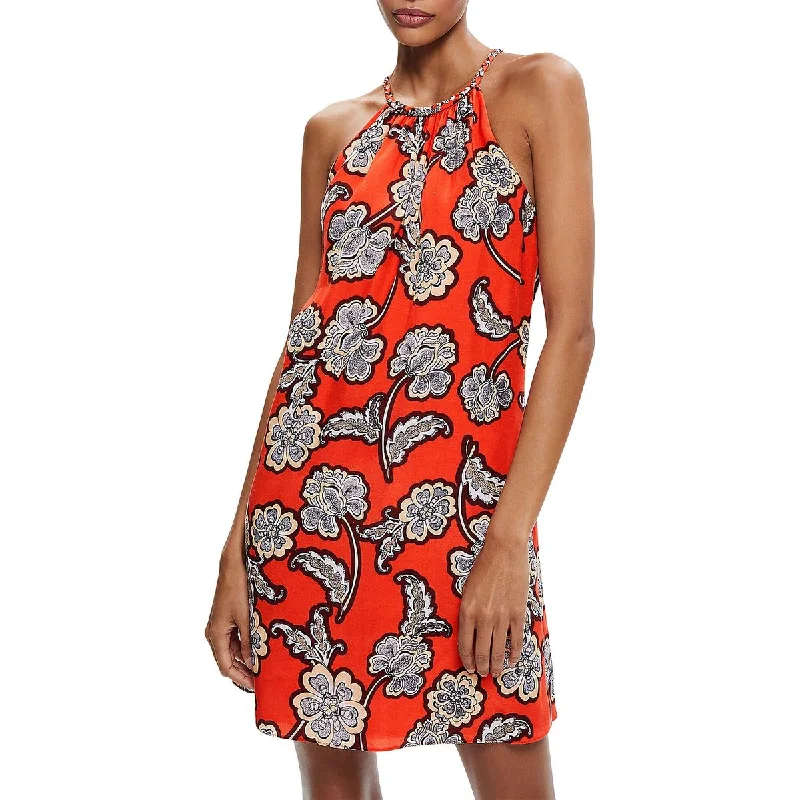 Buttoned Dresses for Stylish -Alice and Olivia Womens Floral Print Above Knee Halter Dress