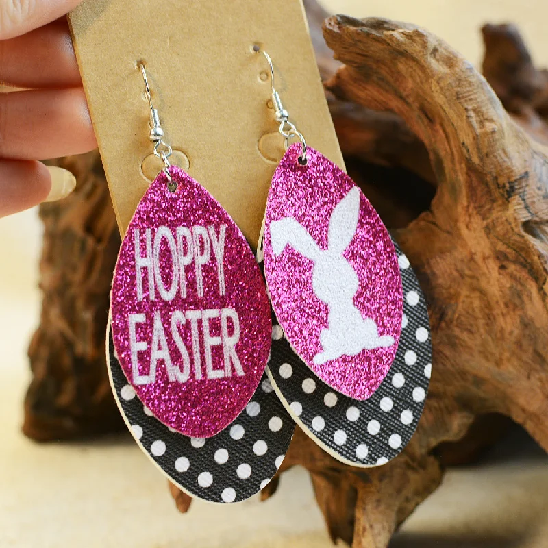 Drop Earrings for School Uniform -Wholesale Easter Bunny Gretel Multi-Layered Leather Earrings