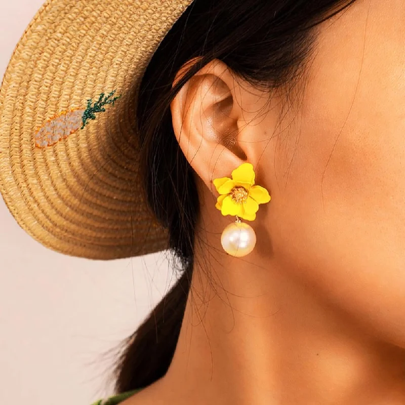 Adjustable Drop Earrings for Custom Fit -Yellow/White Flower Drop Earrings