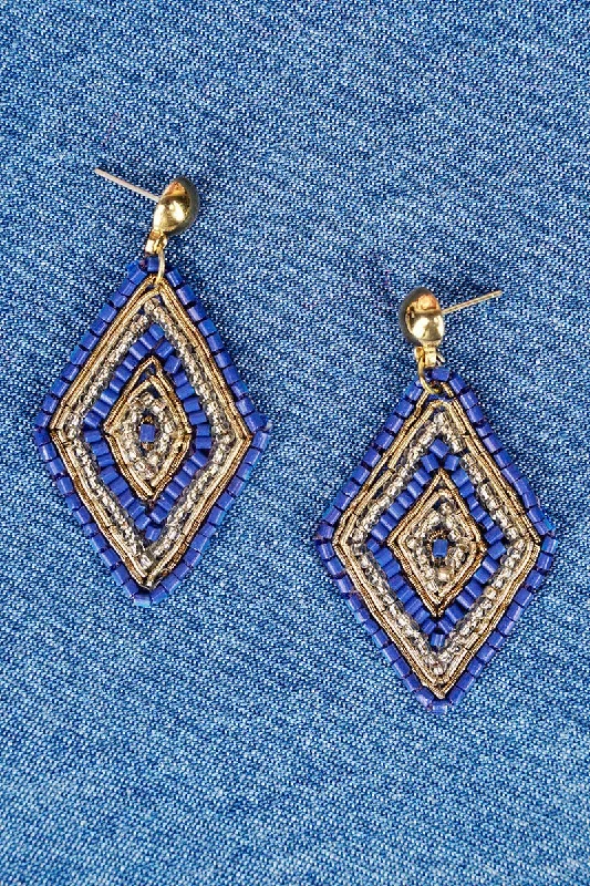 Drop Earrings for Valentine's Day -SALE! DaKota Blue Diamond Shape Seed Bead Earrings