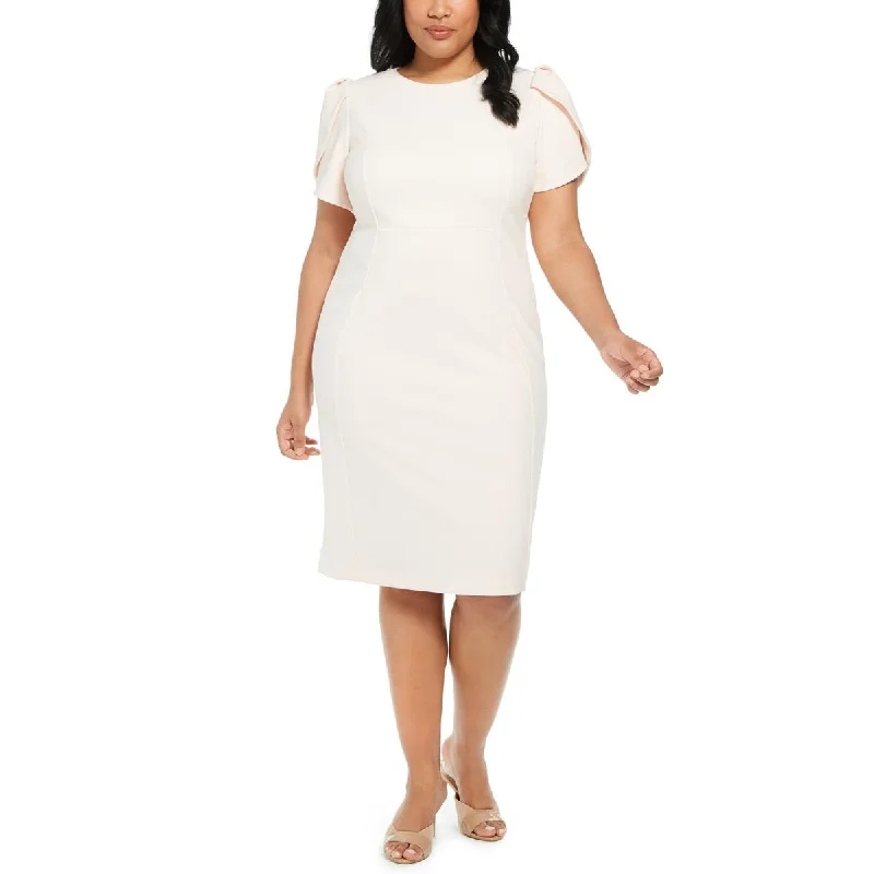 Zippered Dresses for Convenience -Calvin Klein Womens Plus Panel Tulip Sleeves Sheath Dress