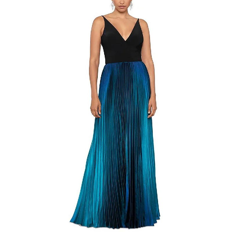 Fringed Dresses for Edgy -Betsy & Adam Womens Petites V Neck Pleated Maxi Dress