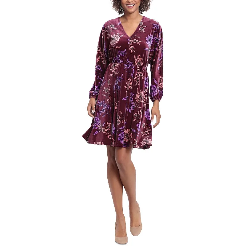 Sheath Dresses for Sophisticated -London Times Womens Floral Print Velvet Shift Dress