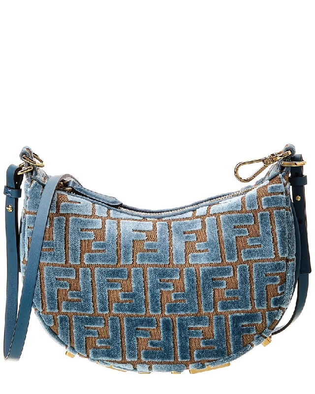 Handle bags with abstract art for uniqueness -FENDI Fendigraphy Mini FF Jacquard Velvet & Leather Hobo Bag