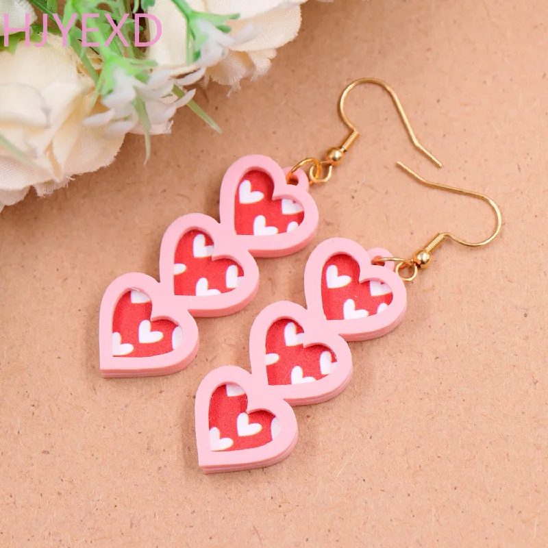 Drop Earrings for Concert Look -Wholesale Valentine's Day Autumn/Winter Pink Love Acrylic Earrings