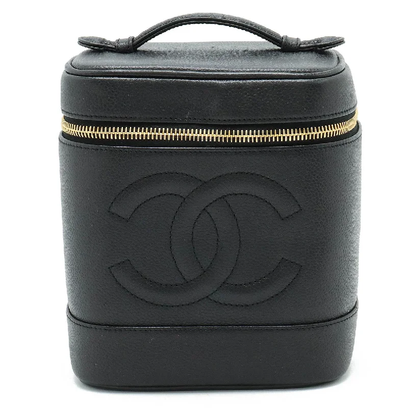 Handle bags with sturdy canvas for longevity -Chanel Caviar Vanity Bag Black Leather