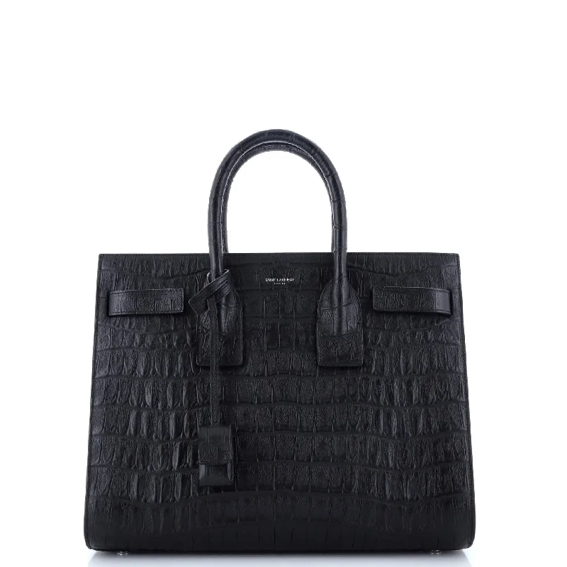 Handle bags with retro logos for charm -Sac de Jour Bag Crocodile Embossed Leather Small