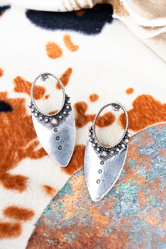 Drop Earrings with Symbolic Elements -Phoenix Trail Silvertone Earrings