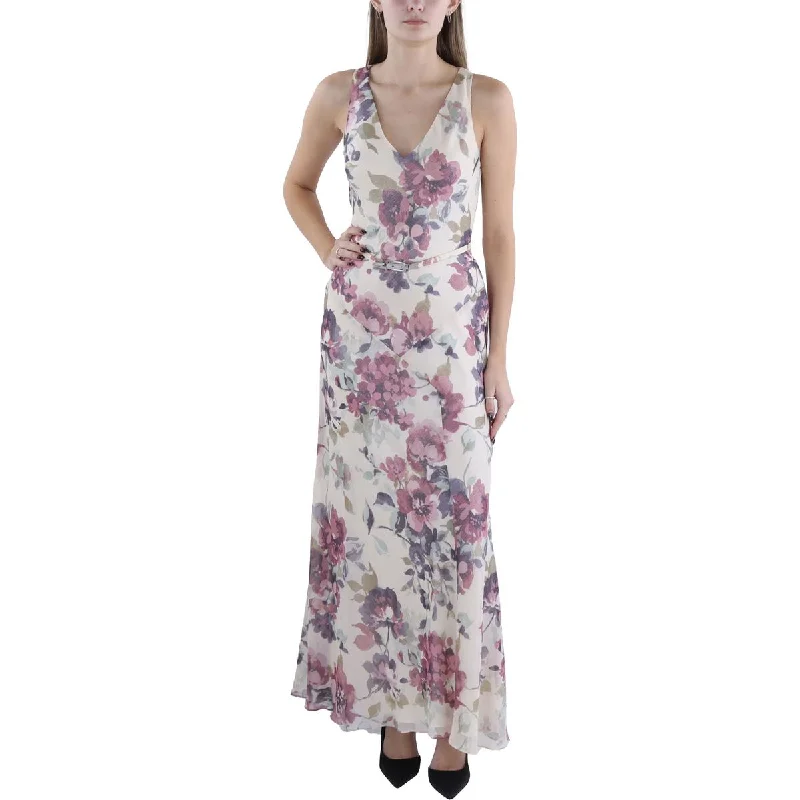 Office Dresses for Business -Lauren Ralph Lauren Womens Chiffon Floral Evening Dress