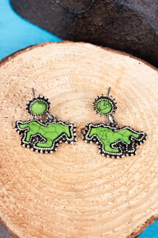 Drop Earrings with Embossed Patterns -SALE! Green Findlay Horse Earrings