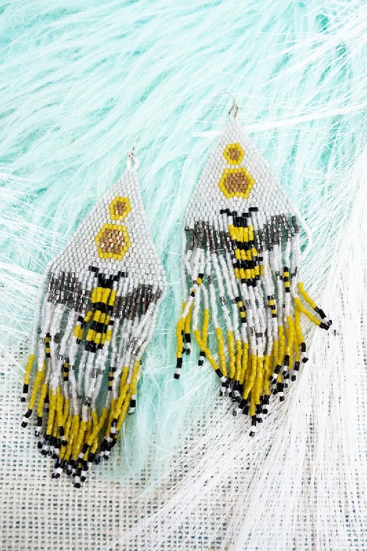 Silver Drop Earrings for Men -SALE! The Bee's Knees Seed Bead Fringe Earrings