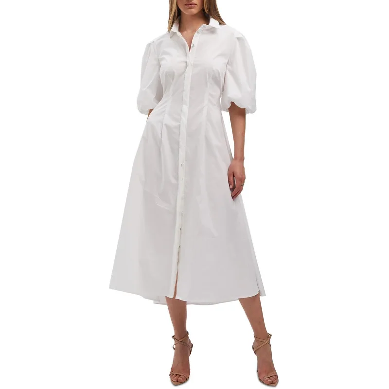 Christmas Dresses for Holiday -Bardot Womens Midi Puff Sleeve Shirtdress