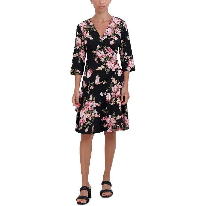 Satin Dresses for Shiny Look -Signature By Robbie Bee Womens Plus Floral Foil Short Fit & Flare Dress