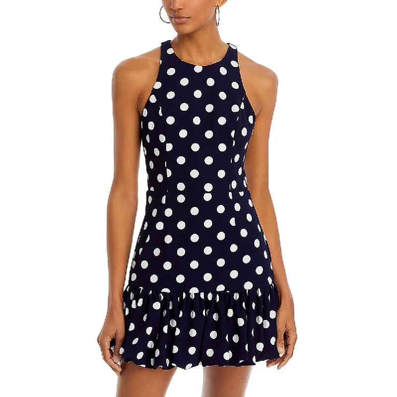 Long-sleeved Dresses for Coverage -Aqua Womens Polka Dot Ruffle Mini Dress