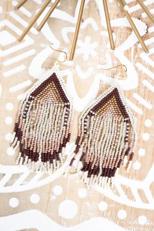 Adjustable Drop Earrings for Custom Fit -SALE! Sedona Ivory Seed Bead Fringe Earrings