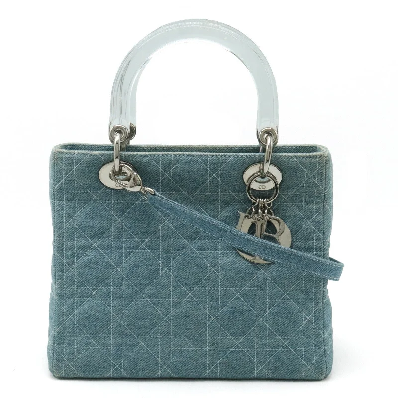 Handle bags with woven fabric for texture -Dior Lady Dior Cannage Denim Handbag