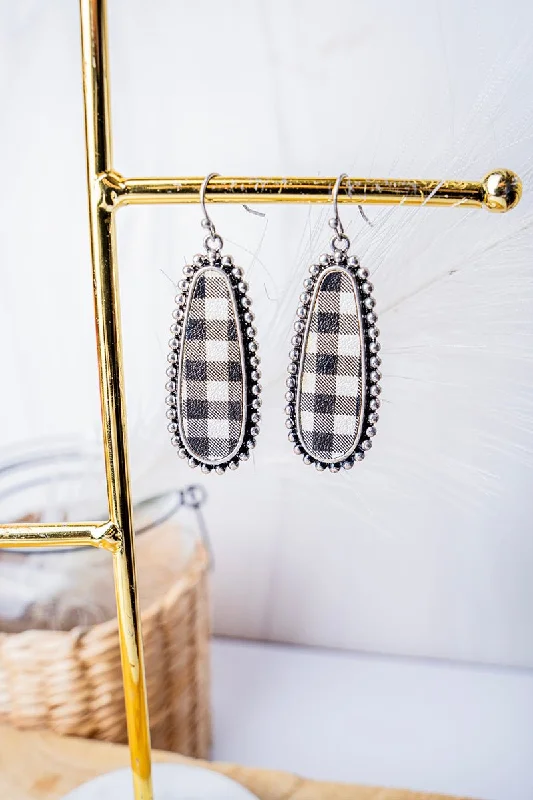 Drop Earrings with Textured Surface -SALE! Black Checkered Tera Earrings