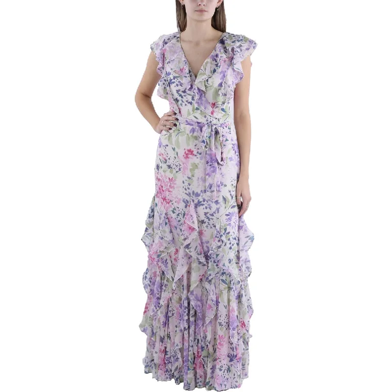 Work Dresses for Professional -Lauren Ralph Lauren Womens Ruffled Long Evening Dress